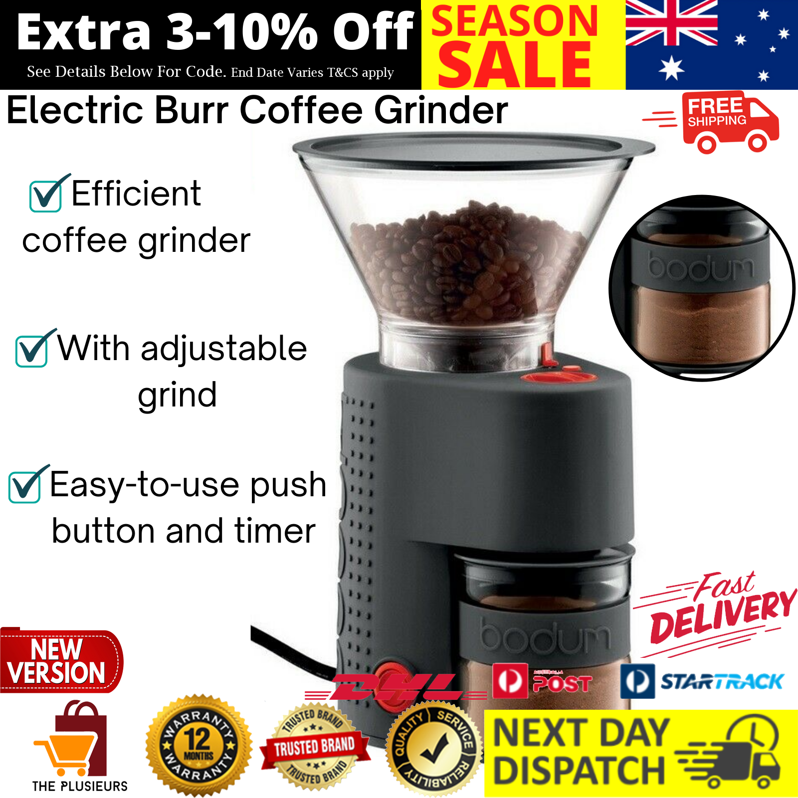 Electric Burr Coffee Grinder Black