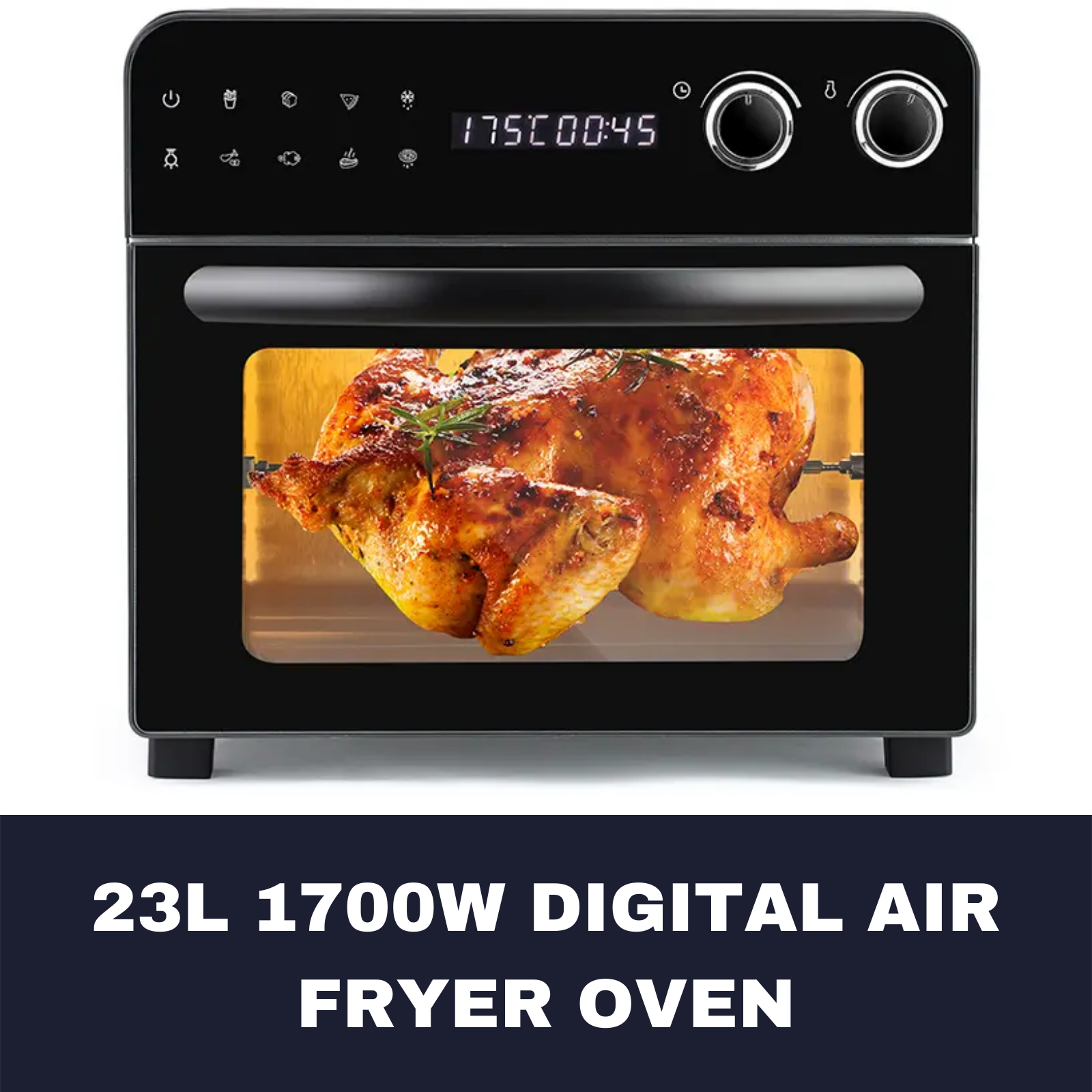 Kogan 23L 1700W Digital Air Fryer Oven Rotisserie Fry Chips Fat Pizza Low Black eBay
