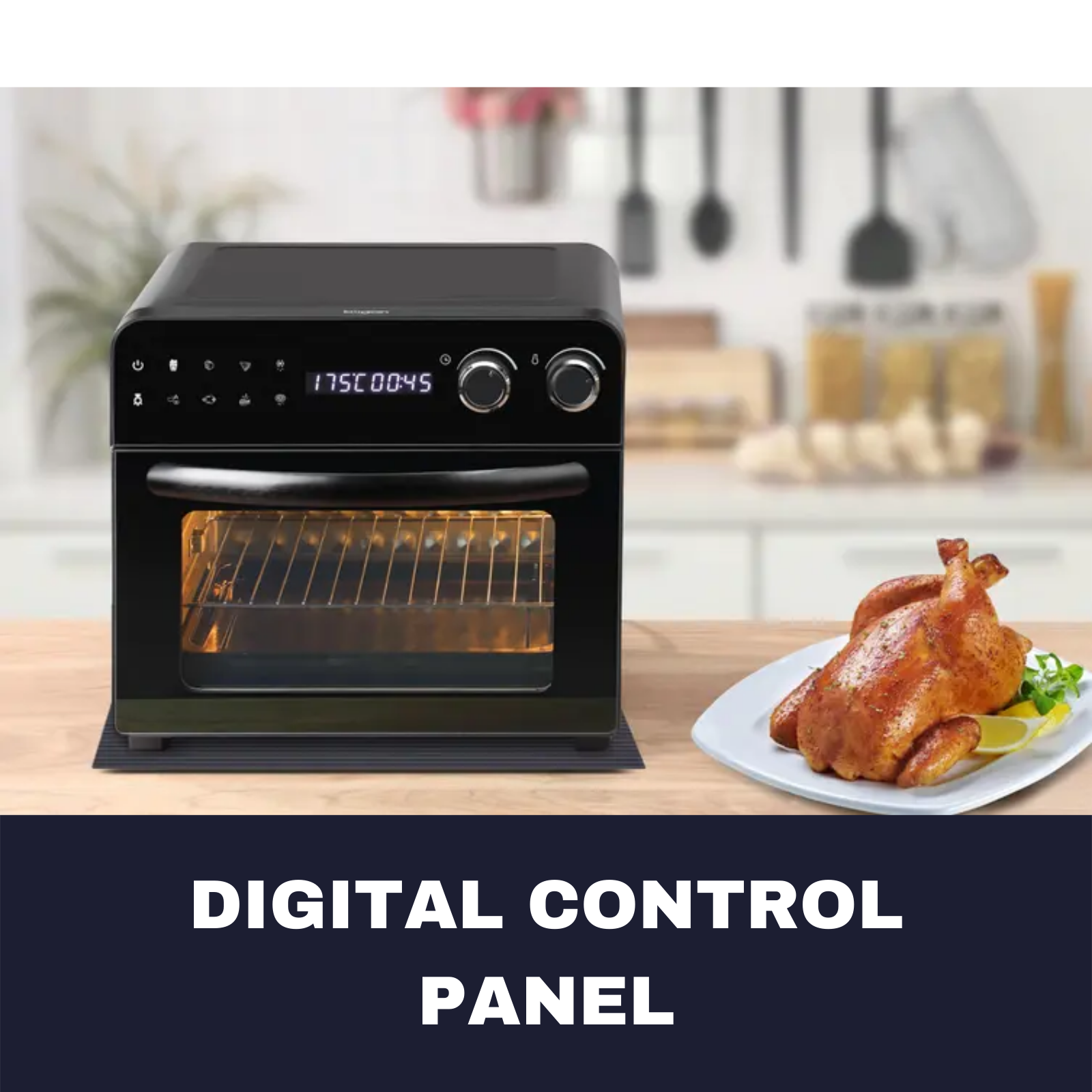 Kogan 23L 1700W Digital Air Fryer Oven Rotisserie Fry Chips Fat Pizza Low Black eBay