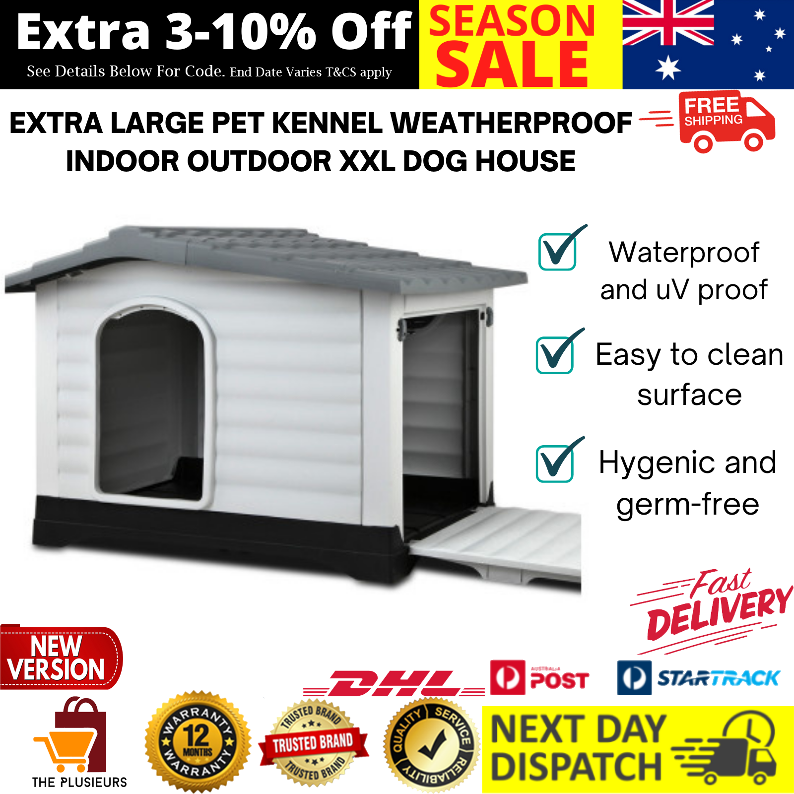 i.Pet Gray Extra Large Pet Kennel Weatherproof Indoor Outdoor XXL Dog