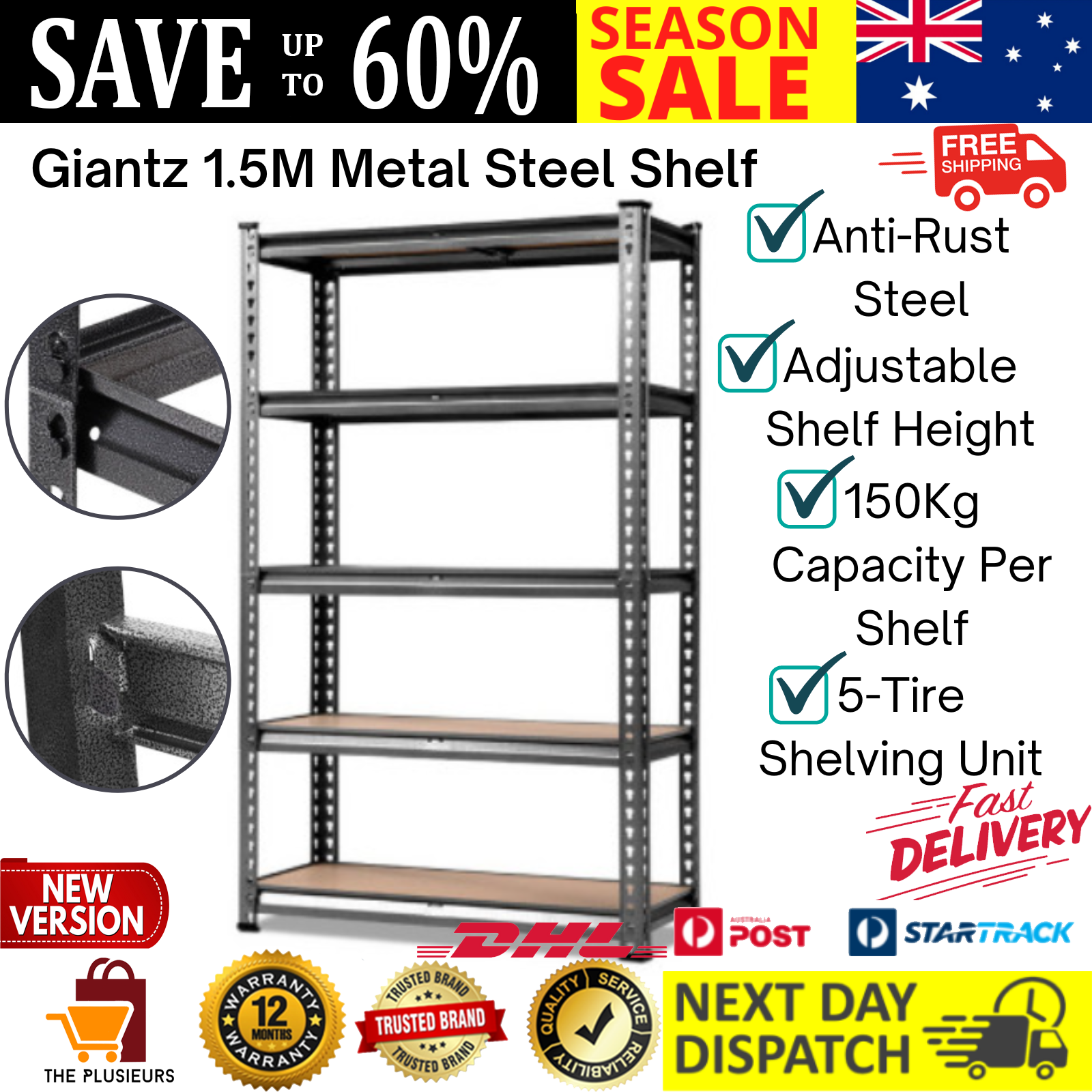 Giantz 1.5M Metal Steel Shelf