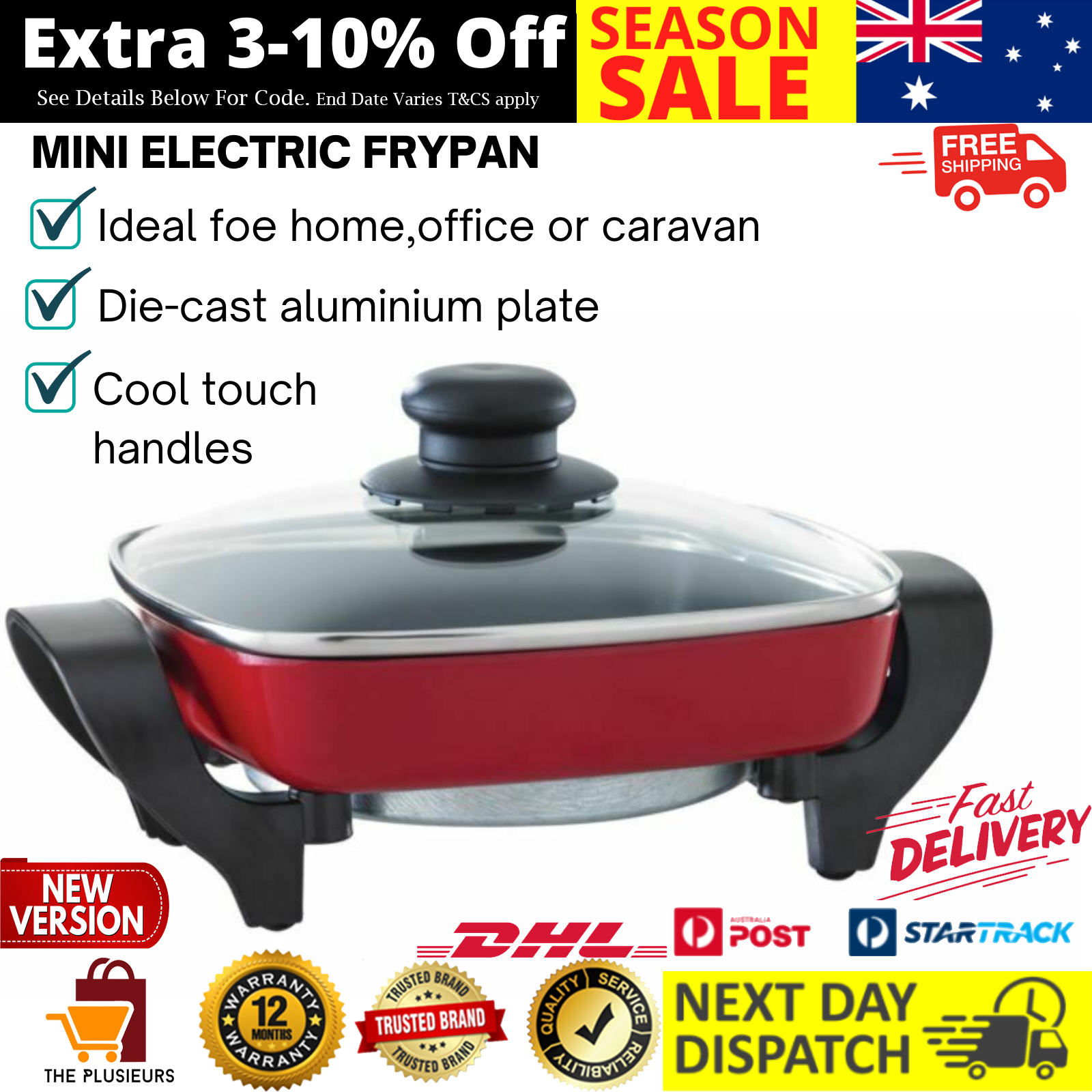 Maxim Mini Electric Frypan Thermostat Control Non Stick Coating 20cm 
